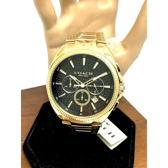 Coach Men's Watch 14602697 Jackson Quartz Chronograph Black Dial Gold Steel 44mm